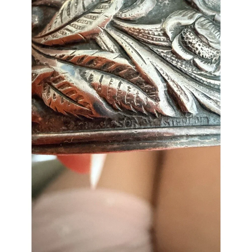 S Kirk & Son Sterling Silver Repousse Floral Cuff Bracelet Heavy 32.9g